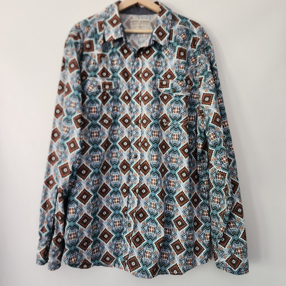 Cody James Button Up Shirt Blue Aztec Geometric Western Mens XXL